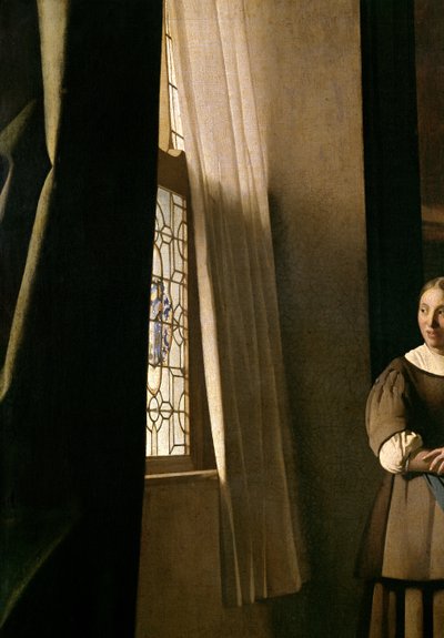 Dama escribiendo una carta con su criada, c.1670 (detalle) de Jan Vermeer van Delft